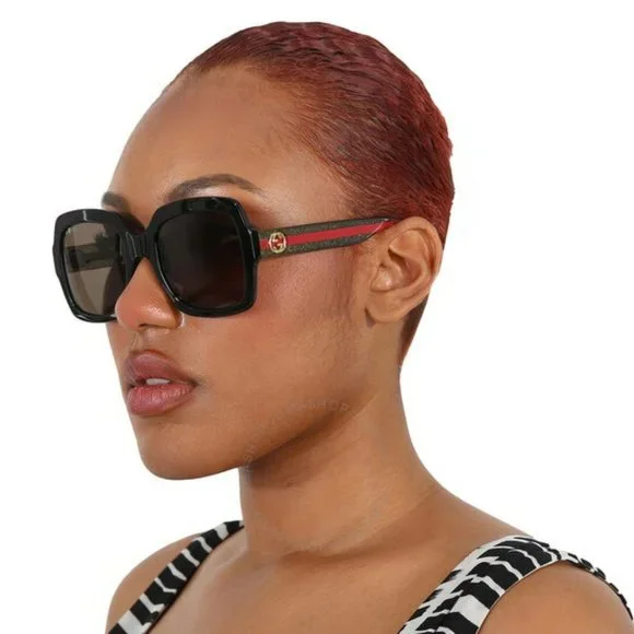 NEW GUCCI GG0036SN 002 Black Green Red Square Women Sunglasses GG 0036SN